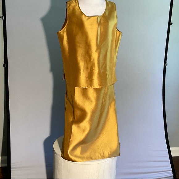 Nina Massini Gold Sz 14 3 Piece Church Suit with Rhinestone Button Elastic Waist - Picture 8 of 16